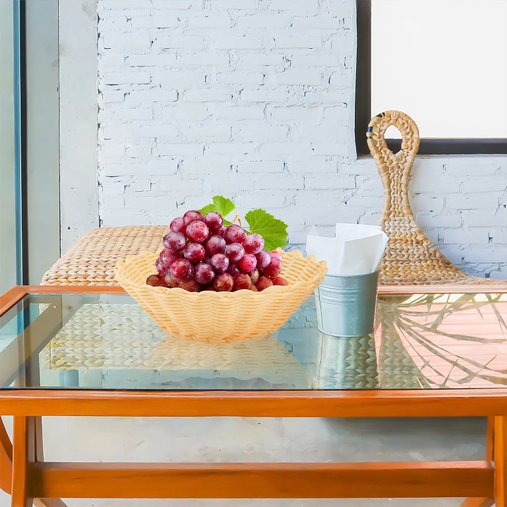 

2Pcs Rattan PP Round Bread Fruits Food Fruits Basket Kitchen Counter Small Basket Storage Organization