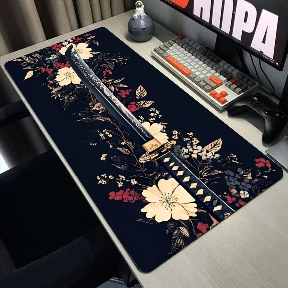 Katana Mouse Pad XL Mousepad Flower Extended Keyboard Mat Large Gamer Desk Pads Office Computer Game Anti-Slip Rubber Table Mats