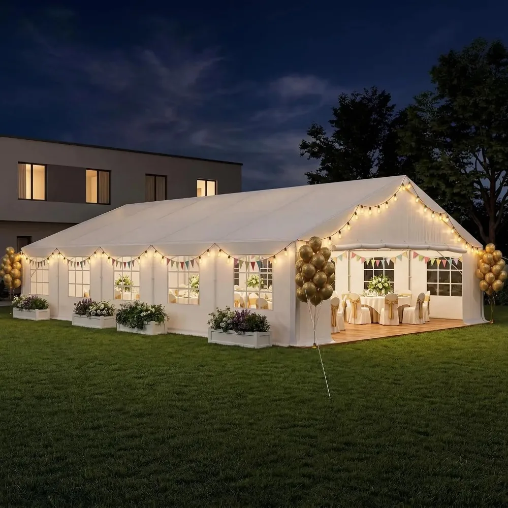 20'×30' Party Tent, Heavy Duty Waterproof Outdoor Canopy with Removable Sidewalls & Roll-up Door, Large Wedding, Customized