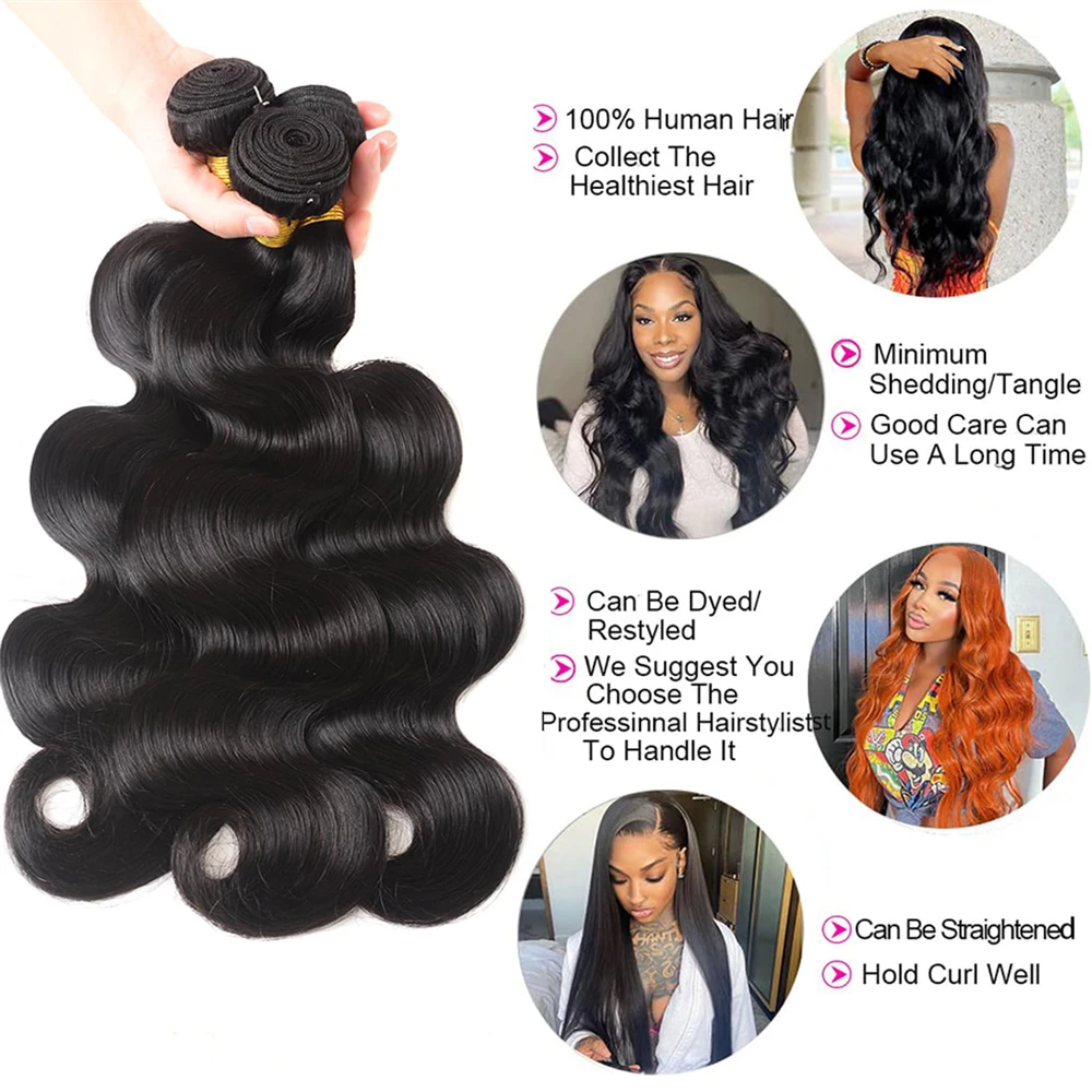 บราซิล Body Wave Human Hair Bundle 1/3/4 Bundle Deal 100% Virgin Human Hair Extensions Body Wave มนุษย์ทอผ้า