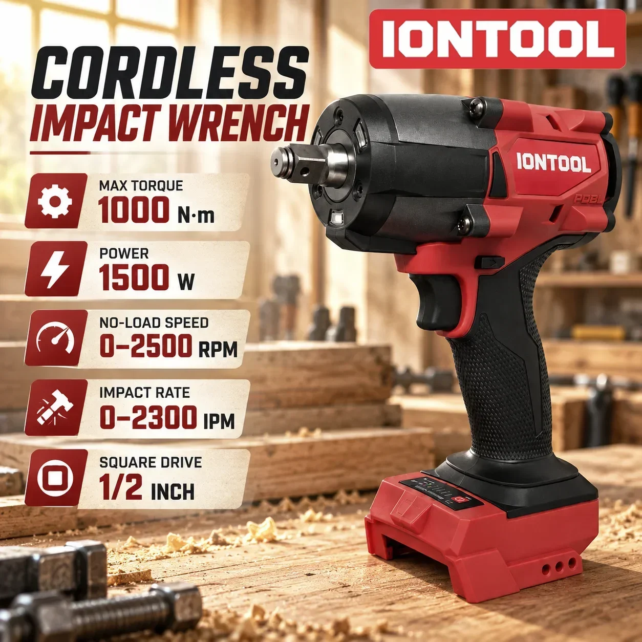 IONTOOL High Torque 1000N.m Brushless Cordless Impact Wrench for Truck Tire Change Fleet Maintenance Heavy Duty power tools