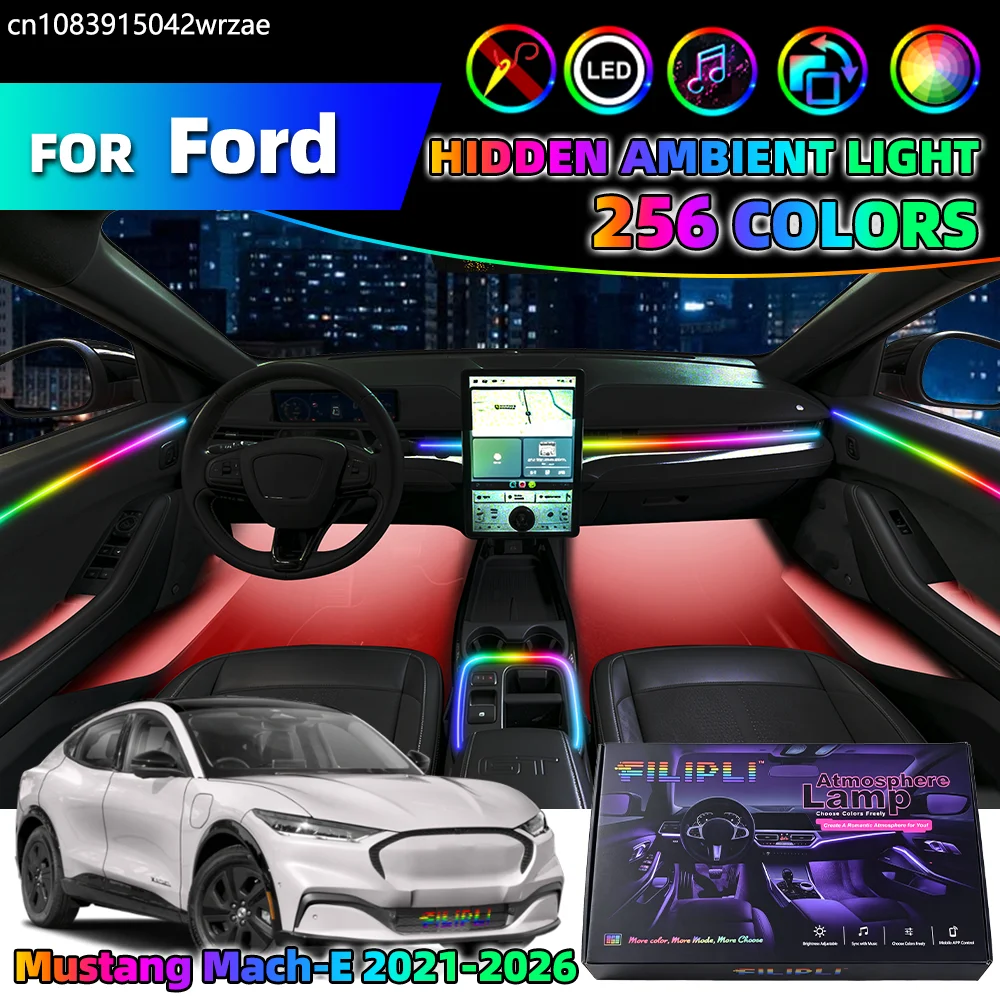 18 in 1 For Ford Mustang Mach-E 2021-2026 Years Car Interior Ambient Lights Strips Breathing Lighting Kit App Control Auto LED