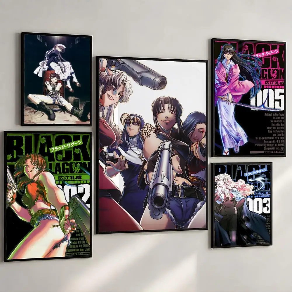 Anime Black Lagoon Action Crime Seinen Poster PP Wall Art Print Removable Water-Resistant Home Decor for Bedroom Apartment Gift