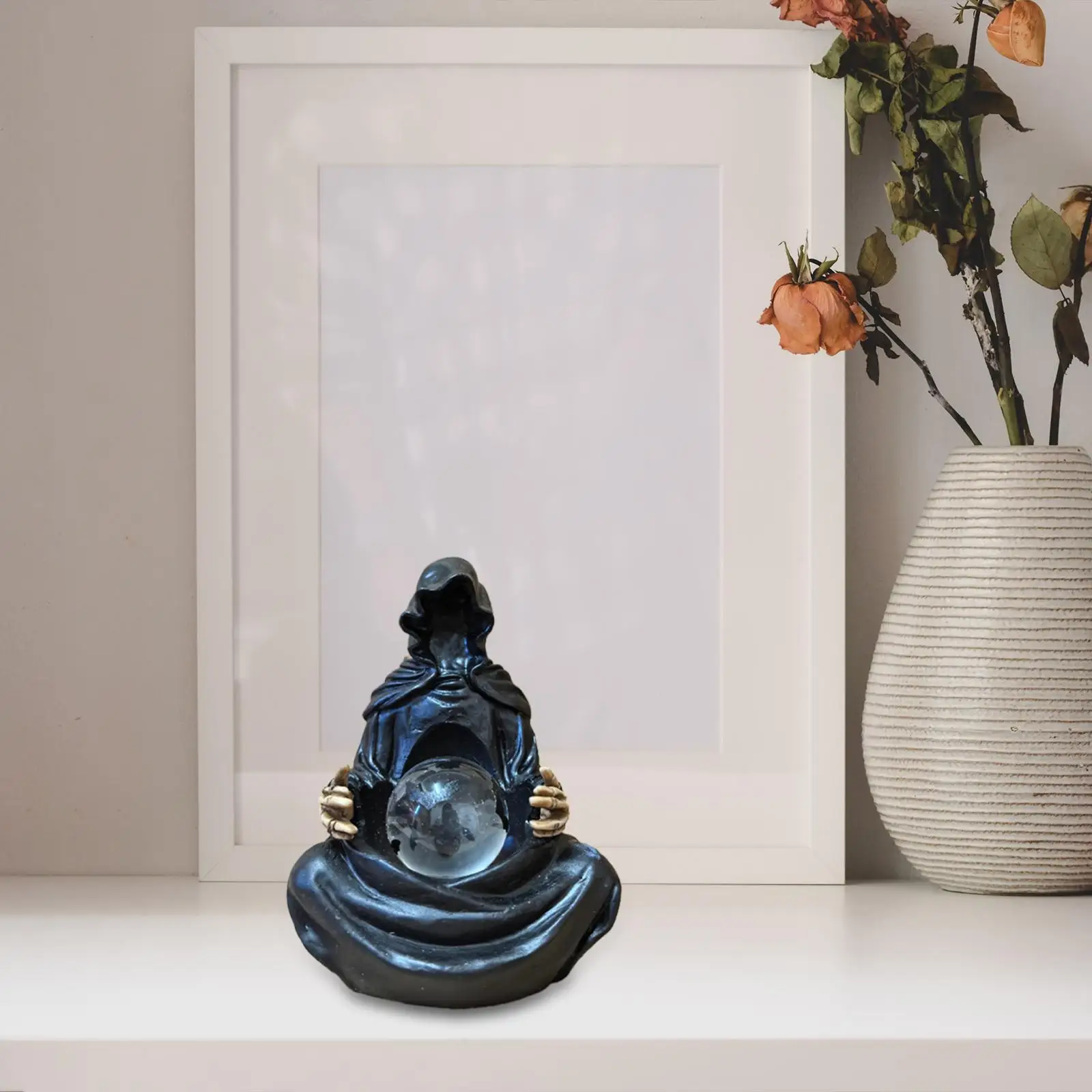 Grim Reaper Statue Small Sculpture Halloween Gift Resin Collection Tabletop Ornament for Table Centerpiece Bookshelf Shelf