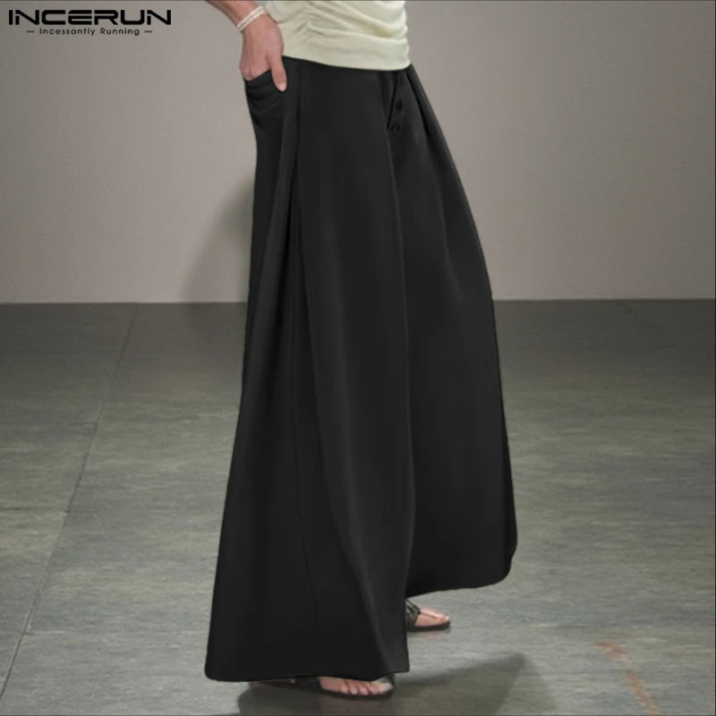 

INCERUN мужские широкие брюки однотонные джоггеры свободные брюки с эластичной резинкой на талии мужская уличная одежда 2025 модные повседневные длинные брюки S-5XL