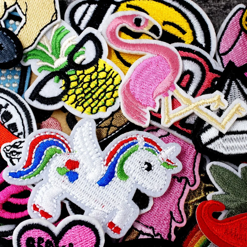 60Pcs/Lot Unicorn Flamingo Bow Patches Embroidery Applique Ironing Clothing Sewing Supplies Decorative Handmade Patch Gilr Pink