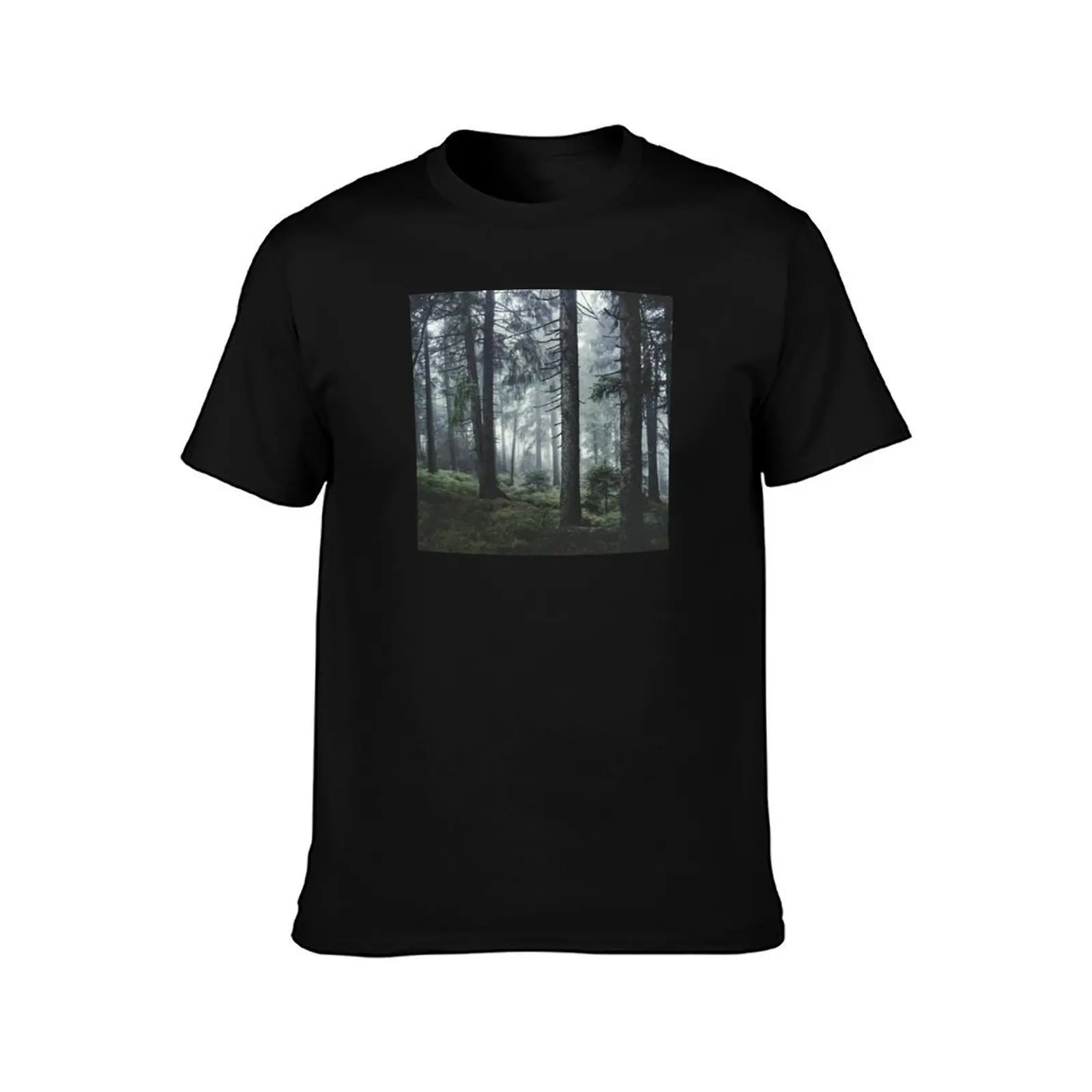 Path Vibes // Wild Romantic Misty Retro Fall Wilderness Fairytale Forest With Cascadia Trees Covered In Magic Blue Fog S T-Shirt