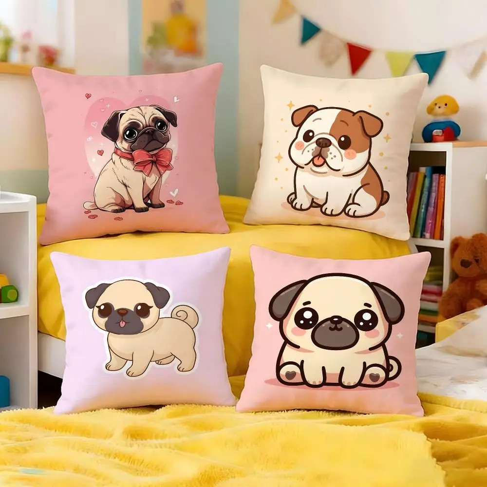 Sweet Heart Pug Cushion Cover Premium Soft Pillowcase Skin-Friendly Breathable Multi-Purpose for Home Office Travel
