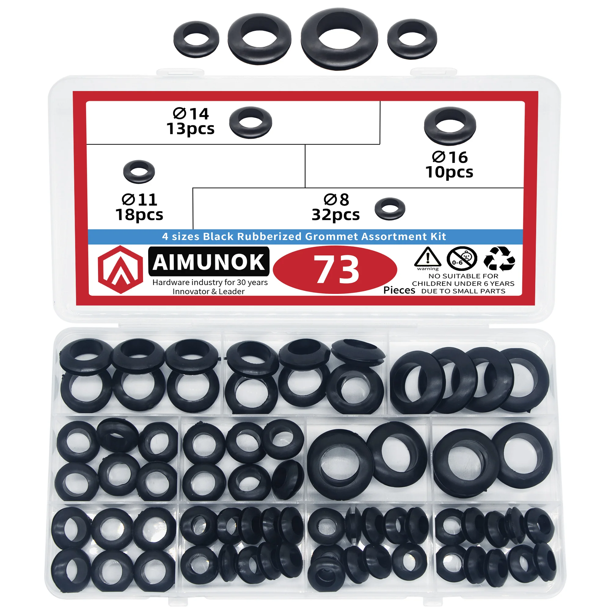 

73/60pcs 9 sizes Black Rubberized Grommet Assortment Kit 8/11/14/16mm Wire Cable Protect Rubber O Ring Oil Sealing Grommet Gaske