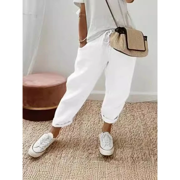 

Women's Cotton Linen Casual Cropped Pants Loose Fit Thin Material Comfortable Lightweight Trousers for Ladies
