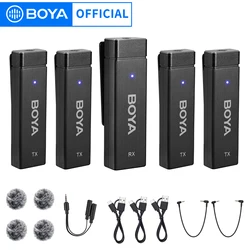 BOYA BY-W4 4-Channel Wireless Lavalier Lapel Microphone for iPhone Camera Samartphone Video Recording Podcast YouTube Streaming