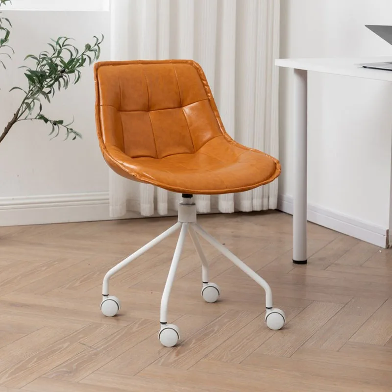 Home Computer Chair Orange Leather Single Sofa Office Chairs Elevated Rotate Офисное кресло Bedroom Study Furniture 사무용 의자