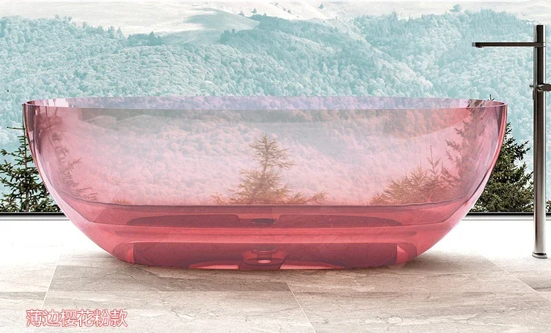 حمام شفاف بيضاوي من الحجر الاصطناعي بلون الراتنج الكريستالي المزدوج #6