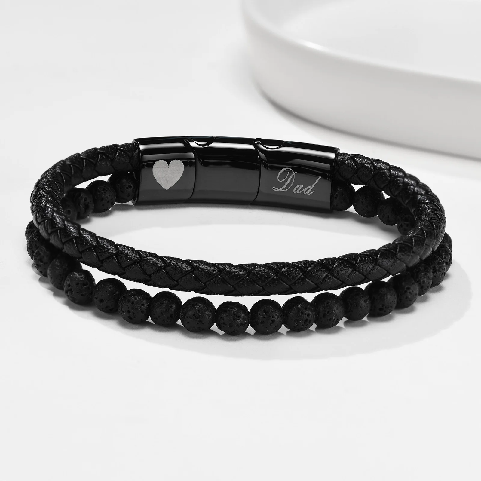 سوار رجالي مخصص من الفولاذ المقاوم للصدأ مغناطيسي من الحجر الطبيعي والجلد سوار مطرز متعدد الطبقات هدية مقدمة لصديقها