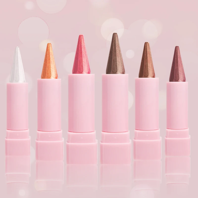 Juego de sombra de ojos brillante, 6 colores, con textura sedosa, resistente al agua, maquillaje de larga duración, resaltador de punta puntiaguda, lápiz de sombra de ojos
