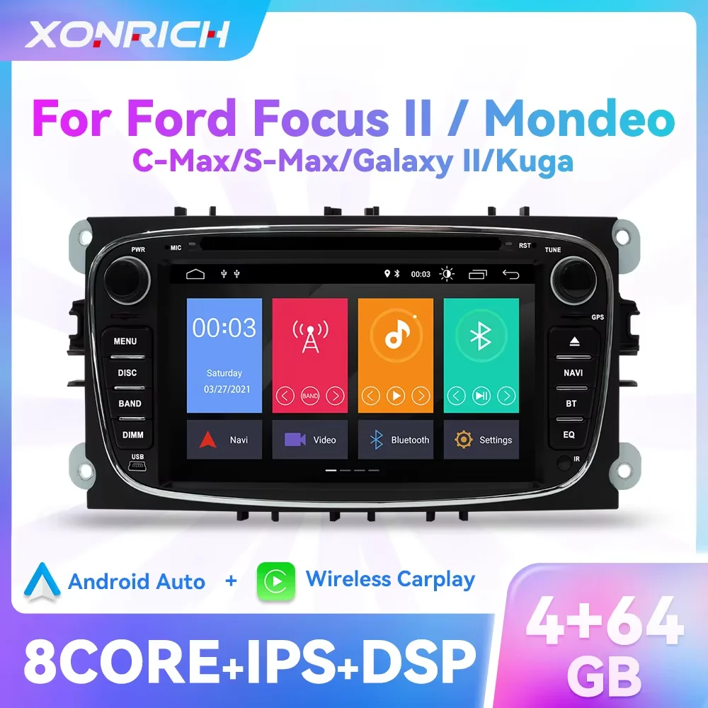 2 Din Wireless Carplay Android Car DVD Multimedia For Ford Focus 2 3 mk2 Mondeo 4 Kuga Fiesta Transit Connect S-MAX C-MAX Galaxy