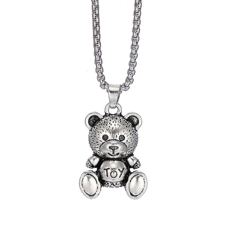 Hipster Male Hip Hop Bear Titanium Steel Pendant Necklace Bunny Bungee Di With Personalized Necklace Jewelry Birthday Gift 2022