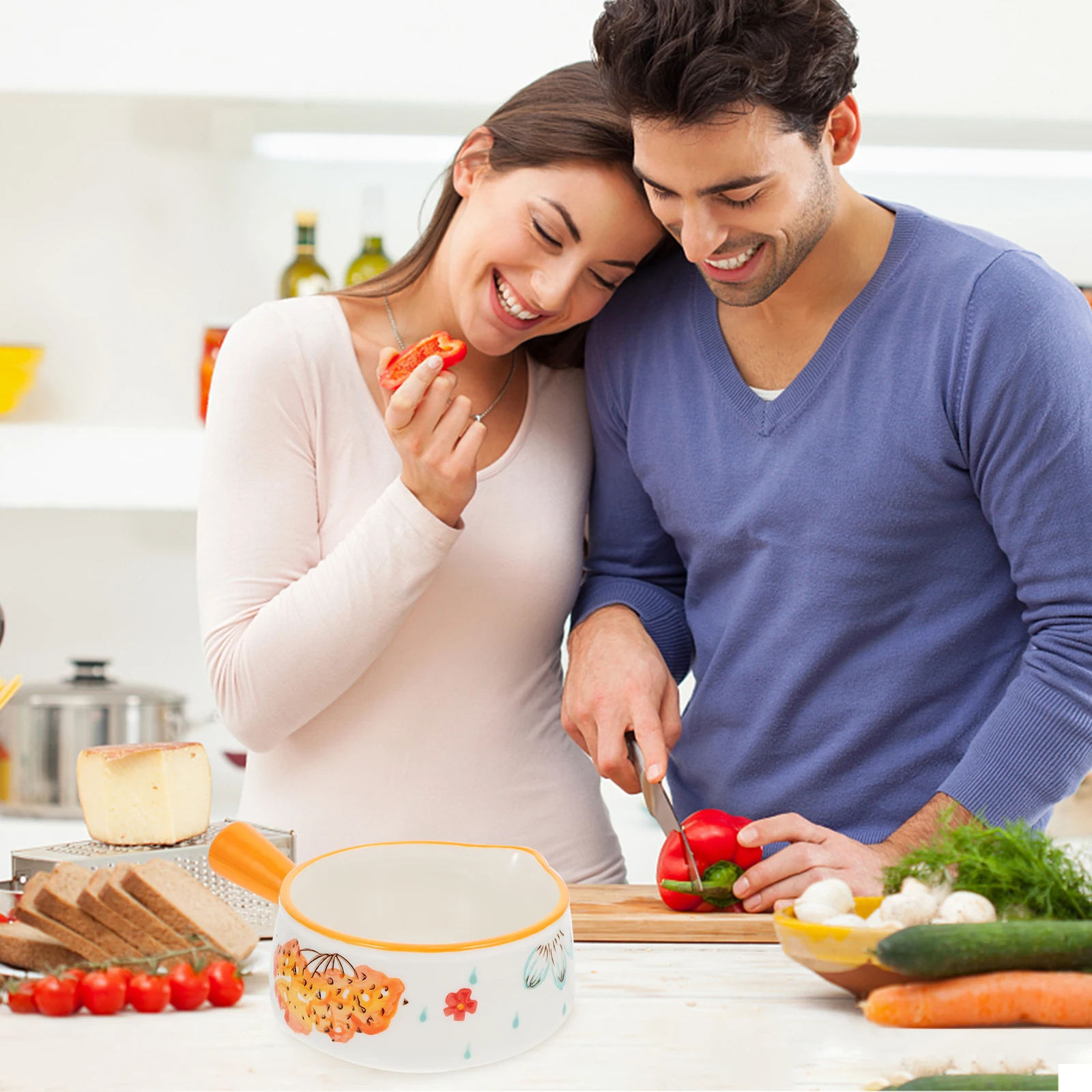 

1Pcs Practical Ceramic Milk Pot Fast Even Heat Conduction Comfortable Handle Design Kitchen Gadget Ceramic Milk Pot