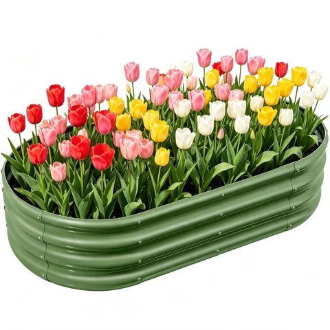 Galvanized Raised Garden Bed Outdoor, Large Raised Bed for Gardening 4×2×1ft Metal Planter Box for Vegetables, Fruits, Flowers, Easy Assembly with Wing Nuts & Safe Rolled Design, Light Green