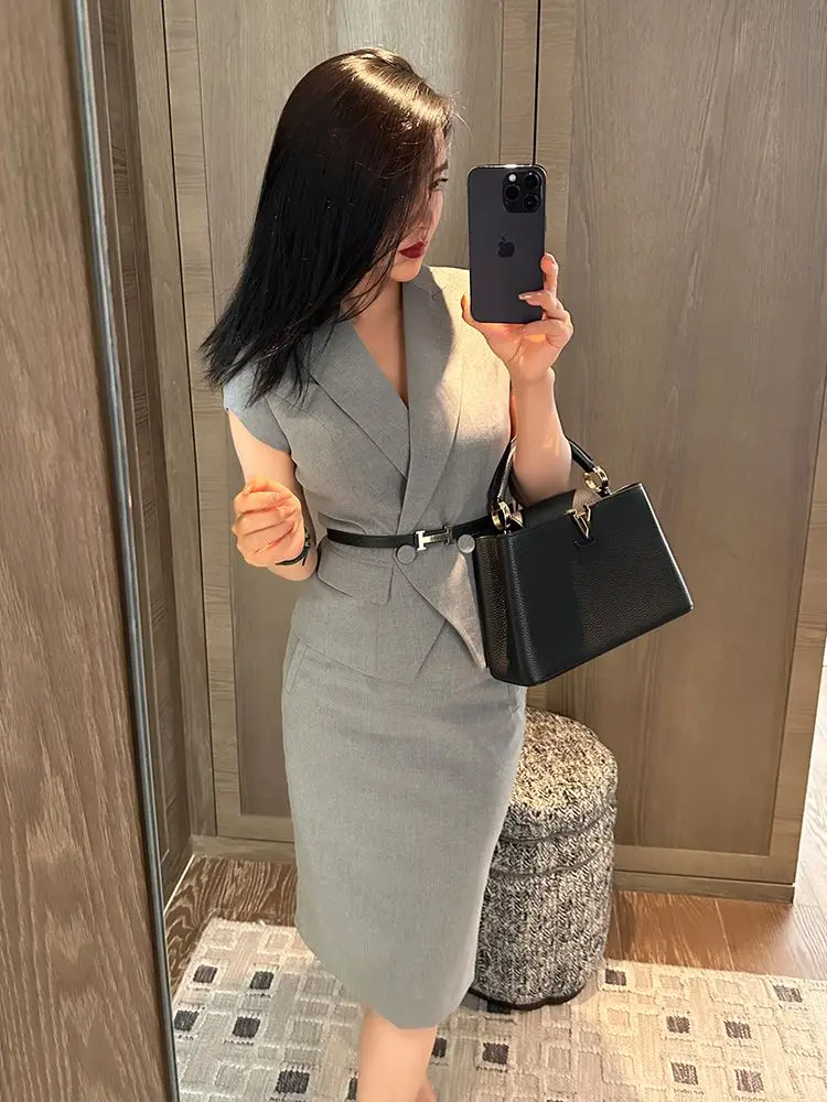 

Gothiscyn Office Siren Set Women's Summer Short-sleeved Suit Jacket Hight Waist Skirt Two-piece Set Fashion Female Clothes