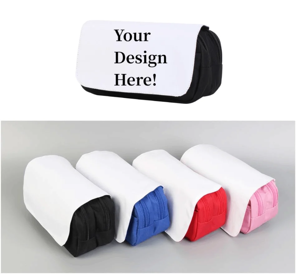 

Custom Canvas Pencil Bag Makeup Bags DIY Print Your Logo Image Multi-Layered Zipper Cosmetic Bag Pencil Case For Unique Gift