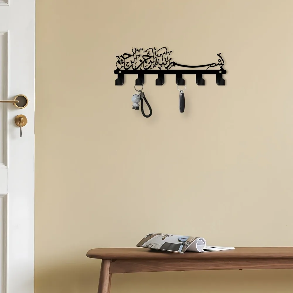 1pc Metal Aluminum Wall Art, 6 Hooks for Hallway Corridor, Home Decoration Key Rack view 4