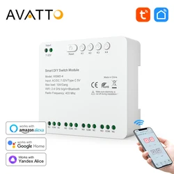 AVATTO Tuya WiFi RF433 7-32V/85-250V DIY 4 Channels Smart Switch Module Relay Module Works With Alexa,Google Home,Alice