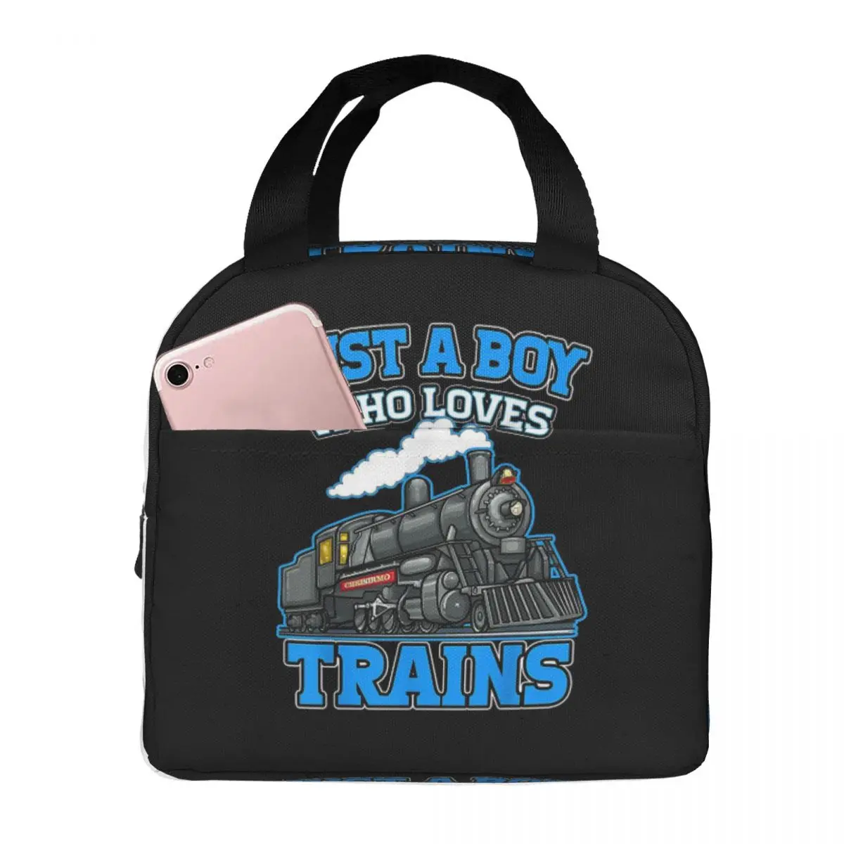 Just A Boy Who Loves Trains Funny Boys Trains Lunch Bags Insulated Bento Box Lunch Tote Resuable Picnic Bags Thermal Bag