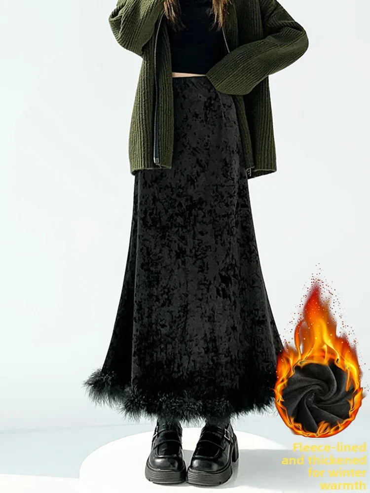 

Модная женская юбка-русалка с флисовой подкладкой, осенне-зимняя, с высокой талией, облегающая, драпированная, для офиса и повседневной носки