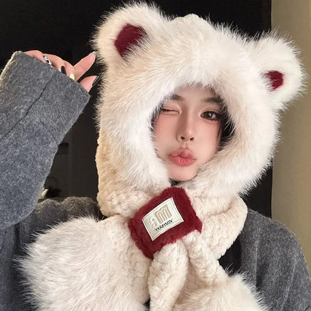 أزياء الشتاء القطيفة قبعة متكاملة وشاح دافئ يندبروف حماية الأذن قبعة سميكة عارضة قبعة صغيرة وشاح للنساء
