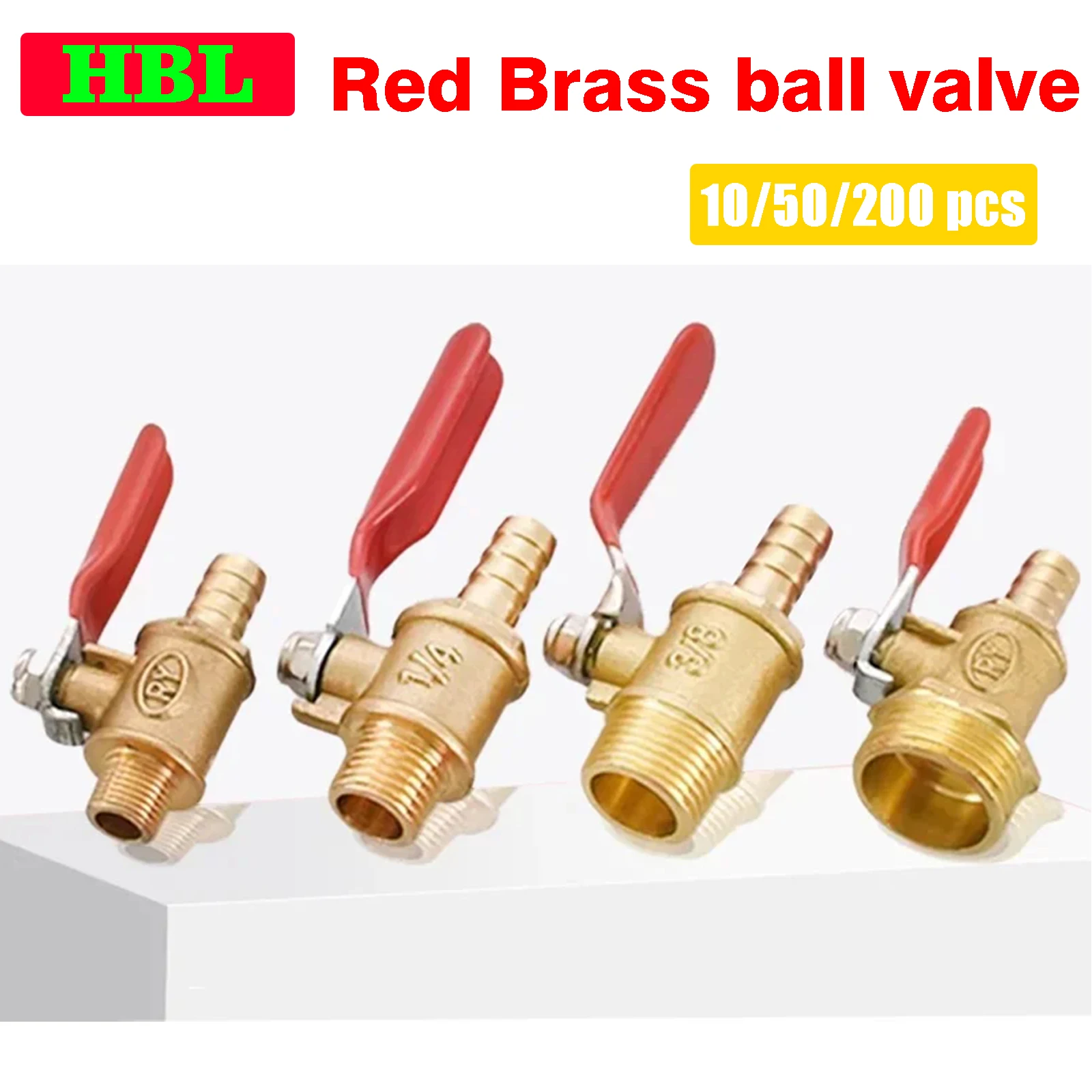 

10pcs Brass Barb Ball Valve 1/8'' 1/2'' 1/4'' Male Thread Connector Joint Copper Pipe Fitting Coupler Adapter 6-12mm Hose Barb