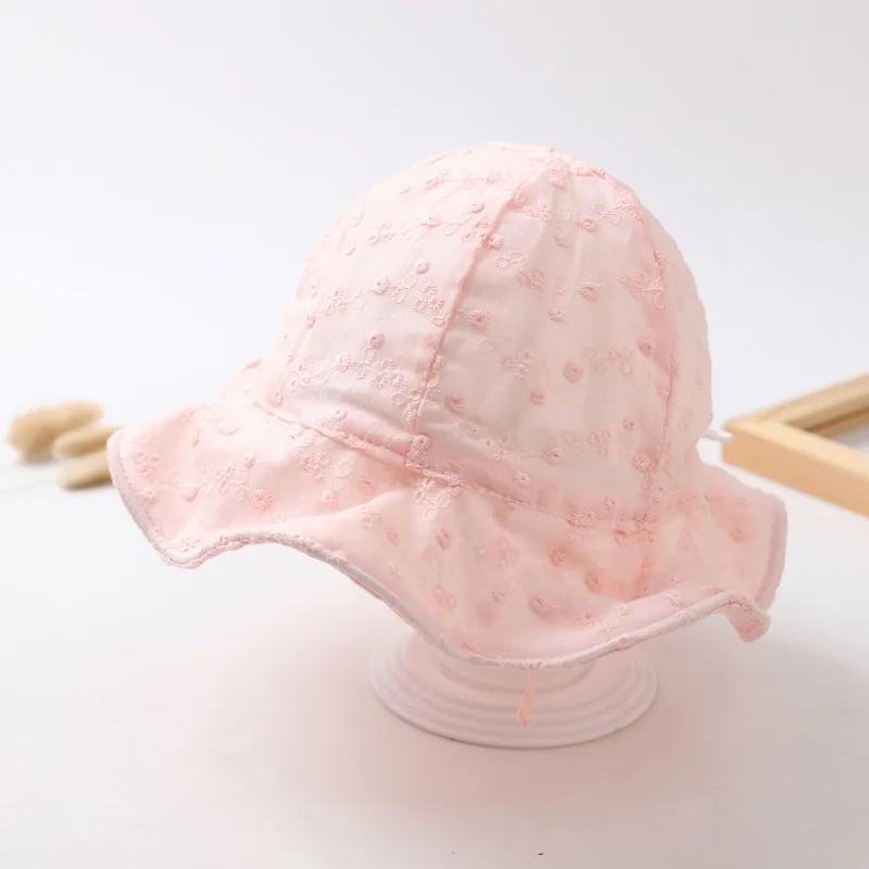 Summer Girls Cotton UV Protection Sun Hat Kids Beach Sunshade Headwear Caps Outdoor Pink Bucket Hats 3-24M