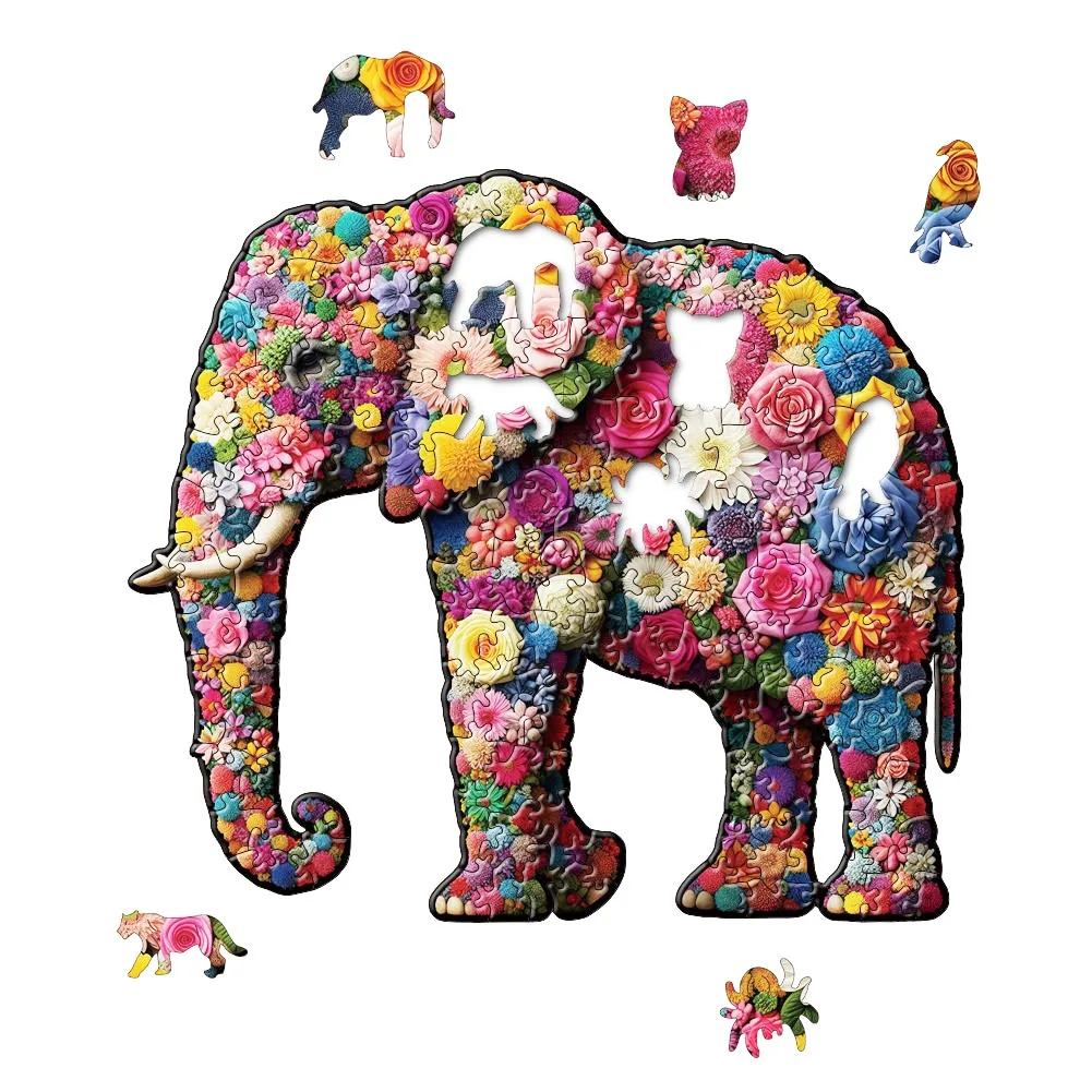 High Quality Wooden Animal Puzzle Elephant Bird Tiger Wood Jigsaw  Intelligent Brain Twister Toys for Kids Adults Holiday Gifts