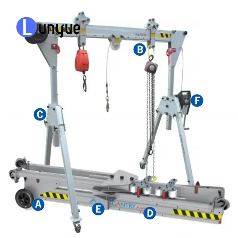 1T-5T Foldable Mini Aluminum Mobile Gantry Crane 500kg Portable Small Electric Lifting Hoist for Workshop Garage Warehouse