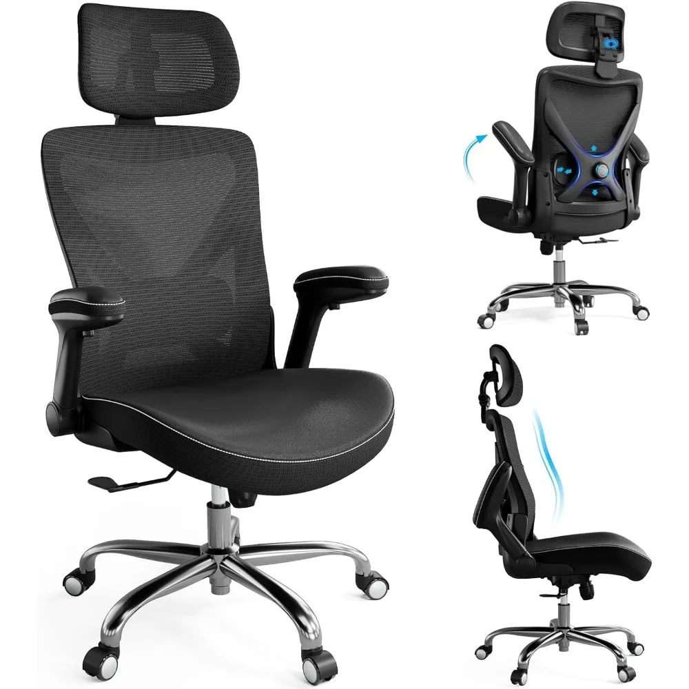 

Ergonomic Office Chair-Computer X-Shaped Chair Mesh PU Leather with Adjustable Lumbar Support-Executive Desk Chair High Back wit