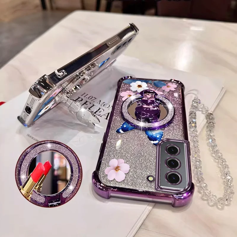

Suitable For Galaxy S21 5G/S21FE/S24/S24Ultra/S25 FE/S26Ultra/S26/S20/S20FE Cover Deeply spread wings bracket lanyard Phone Case