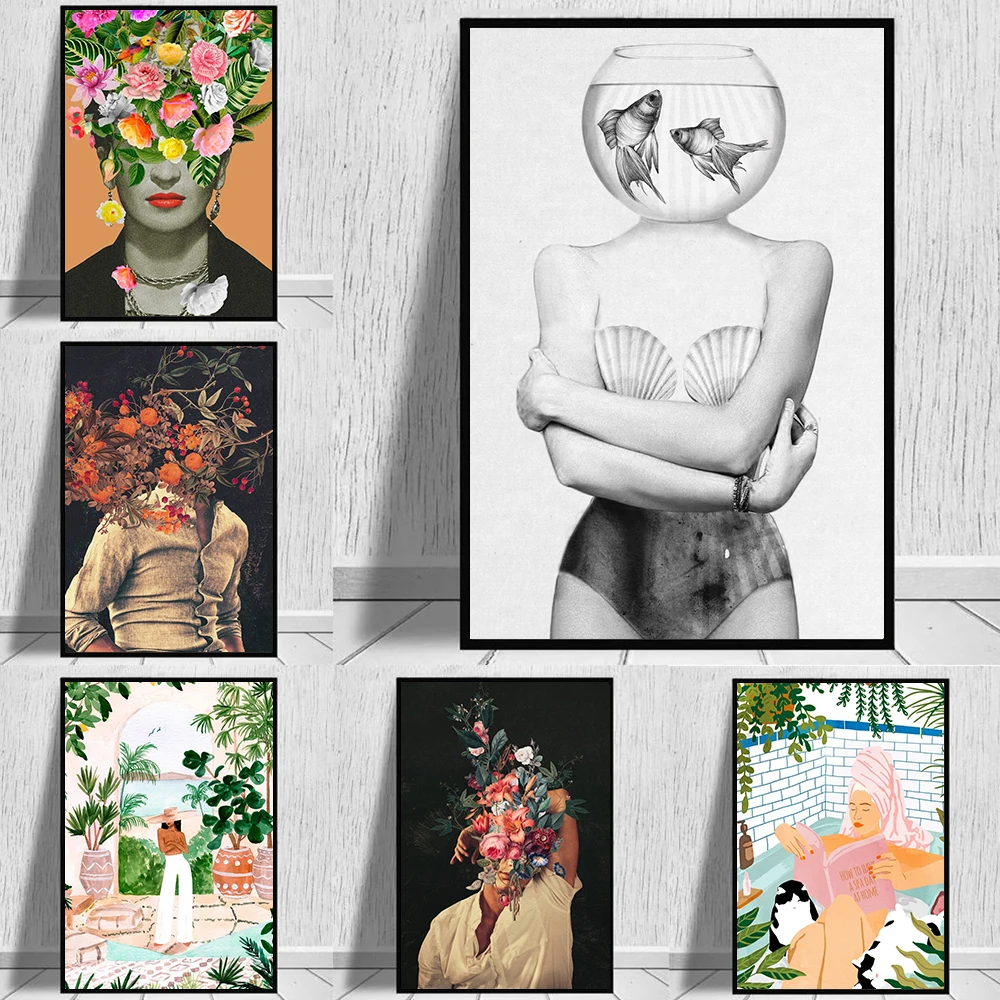 Abstract  Flower Plant Wall Art Canvas Print Painting  Frida K Poster Wall Art Pictures for Living Room Home Decor