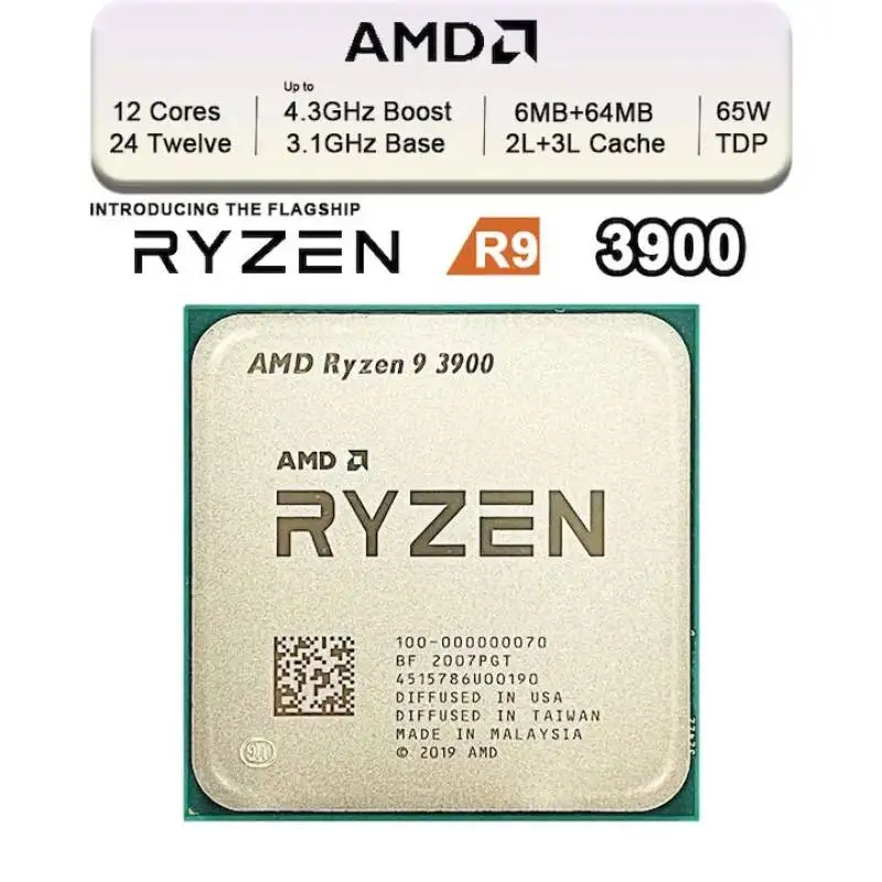 R9 3900 CPU AMD R'yzen 9 3900 3,1 GHz CPU de doce núcleos y 24 hilos Procesador Socket AM4