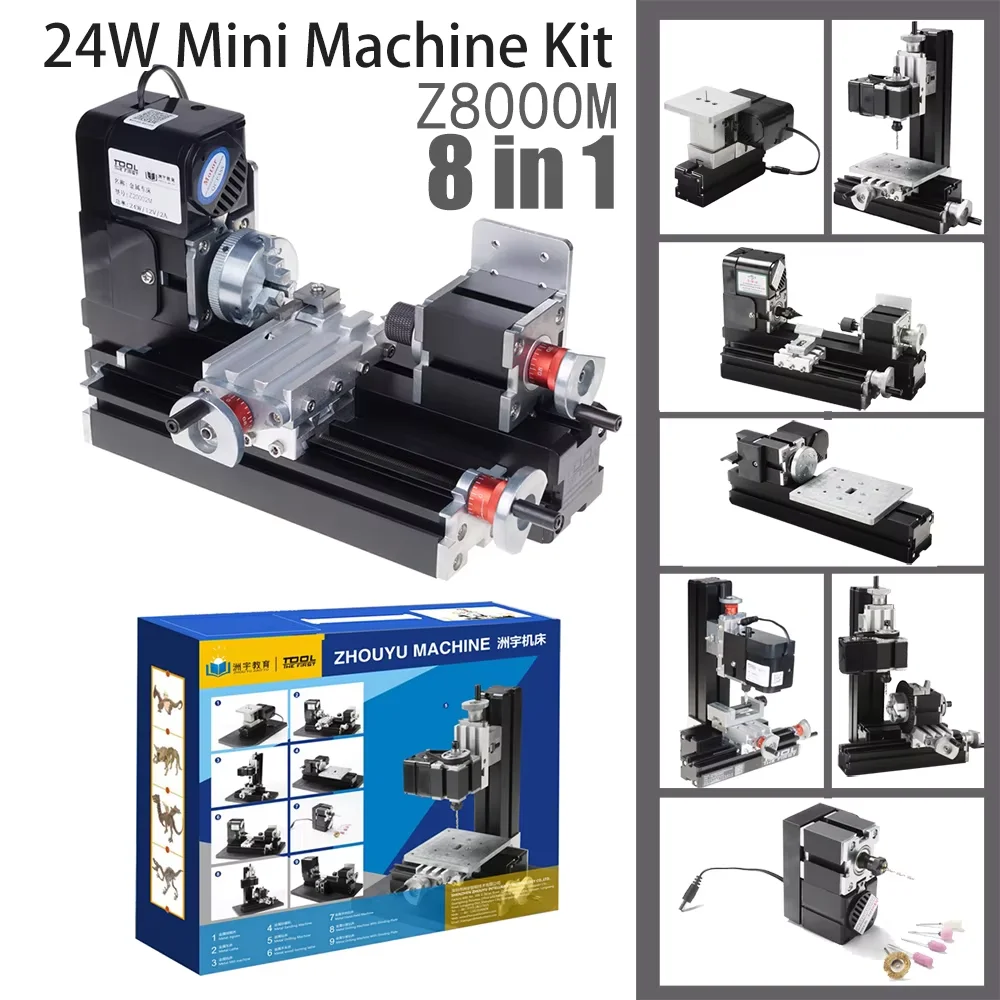 The First Tool 24W Metal 8 in 1 Mini  Machine Kit Z8000M 20000RPM Lathe, Wood-turning, Jigsaw, Drilling, Milling, Sanding