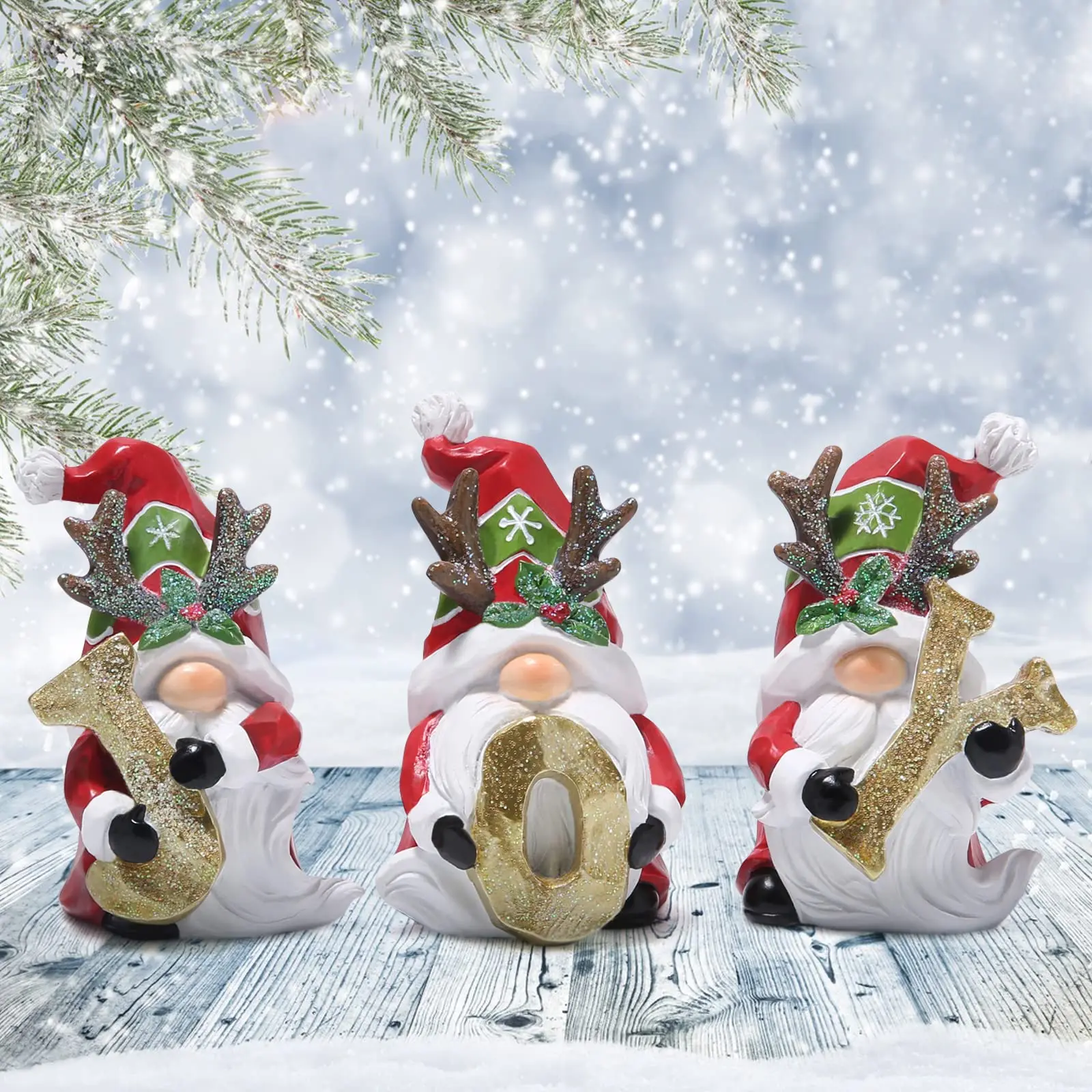 3pcs Christmas Joy Gnomes Decorations Indoor Home Decor Christmas Antlers Gnomes Figurines Table Decorations Cute Gifts