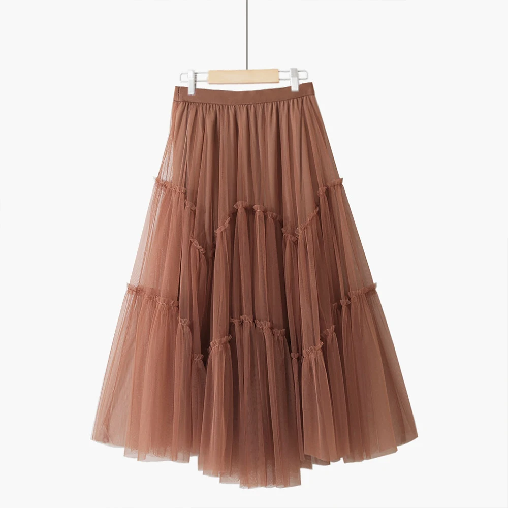 6 COLORS mesh tulle skirt Womens Vintage High Waist Skirt Solid Long Skirts Fashion Casual Tutu Skirt fairy