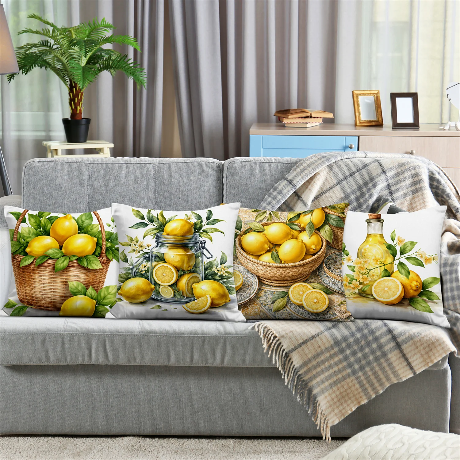 Cheerful Summer Lemon Pillow Covers Vibrant Citrus Still Life Art Decorative Throw Pillow Cases Bright Home Decor Cushion Covers