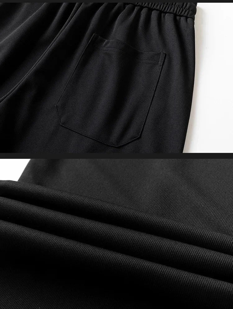 موضة صيف 2025 للرجال بنطال واسع الساق مستقيم بلون سادة غير رسمي عصري بسيط للرجال مقاس كبير بدلة أساسية وسراويل ملابس