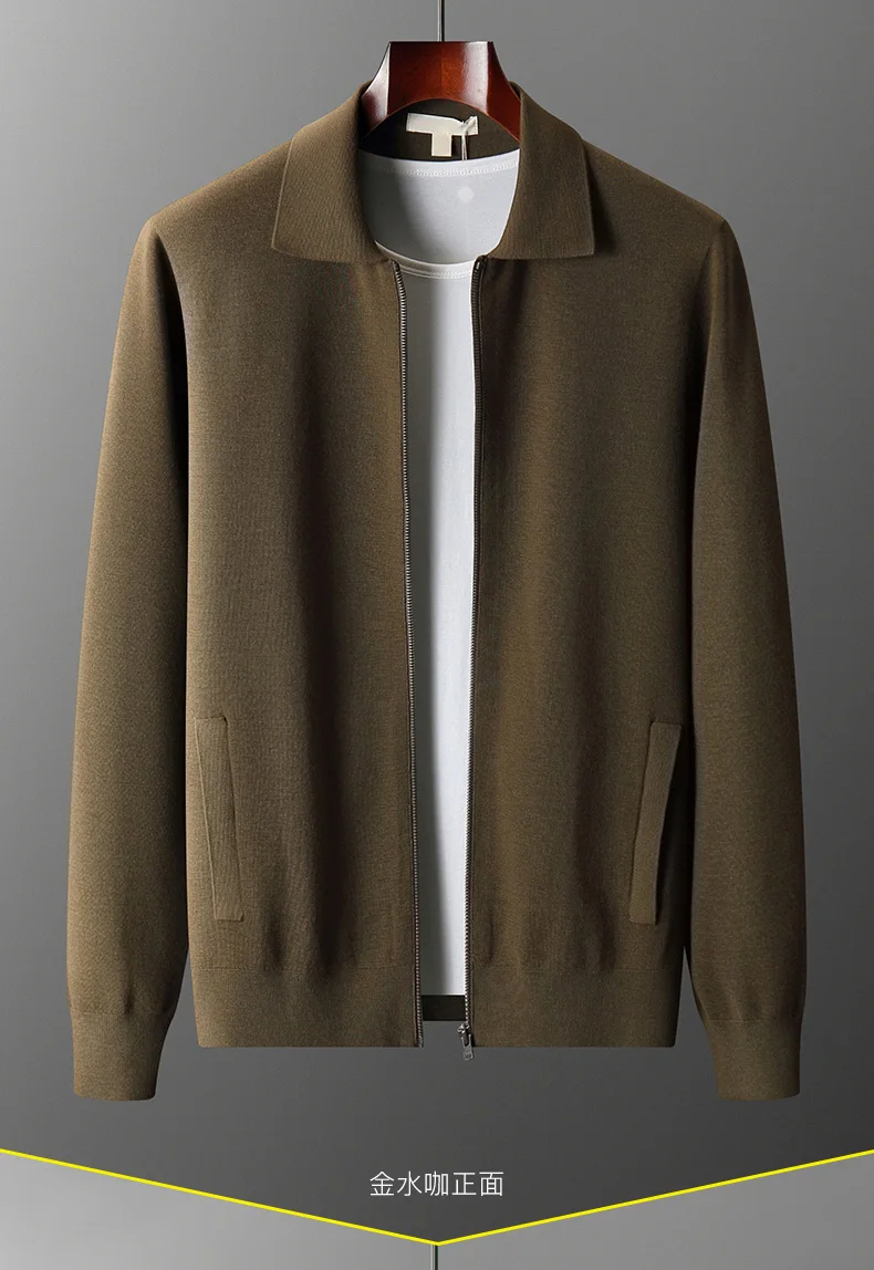 Herren Strickjacke reine Kaschmir jacke Revers Strick pullover mit Reiß verschluss, locker verdickte Langarm Business Casual Herbst Winter – Detail 15