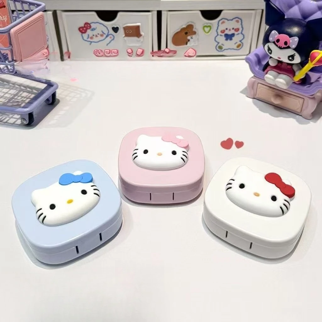 Estuche Portátil para Lentes de Contacto Hello Kitty, Pinzas, Estuche para Principiantes, Estuche para Lentes de Contacto Desechables Diarios, Diseño de Dibujos Animados, Lindo, Femenino