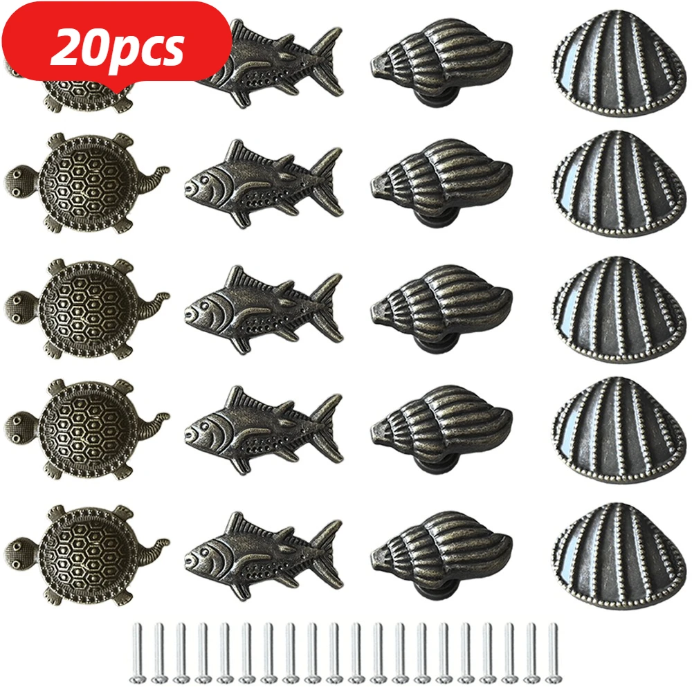 20‑Piece Vintage Ocean‑Animal Metal Drawer Pulls, Nautical‑Theme Cabinet Handles for Dressers, Wardrobes and Jewelry Boxes