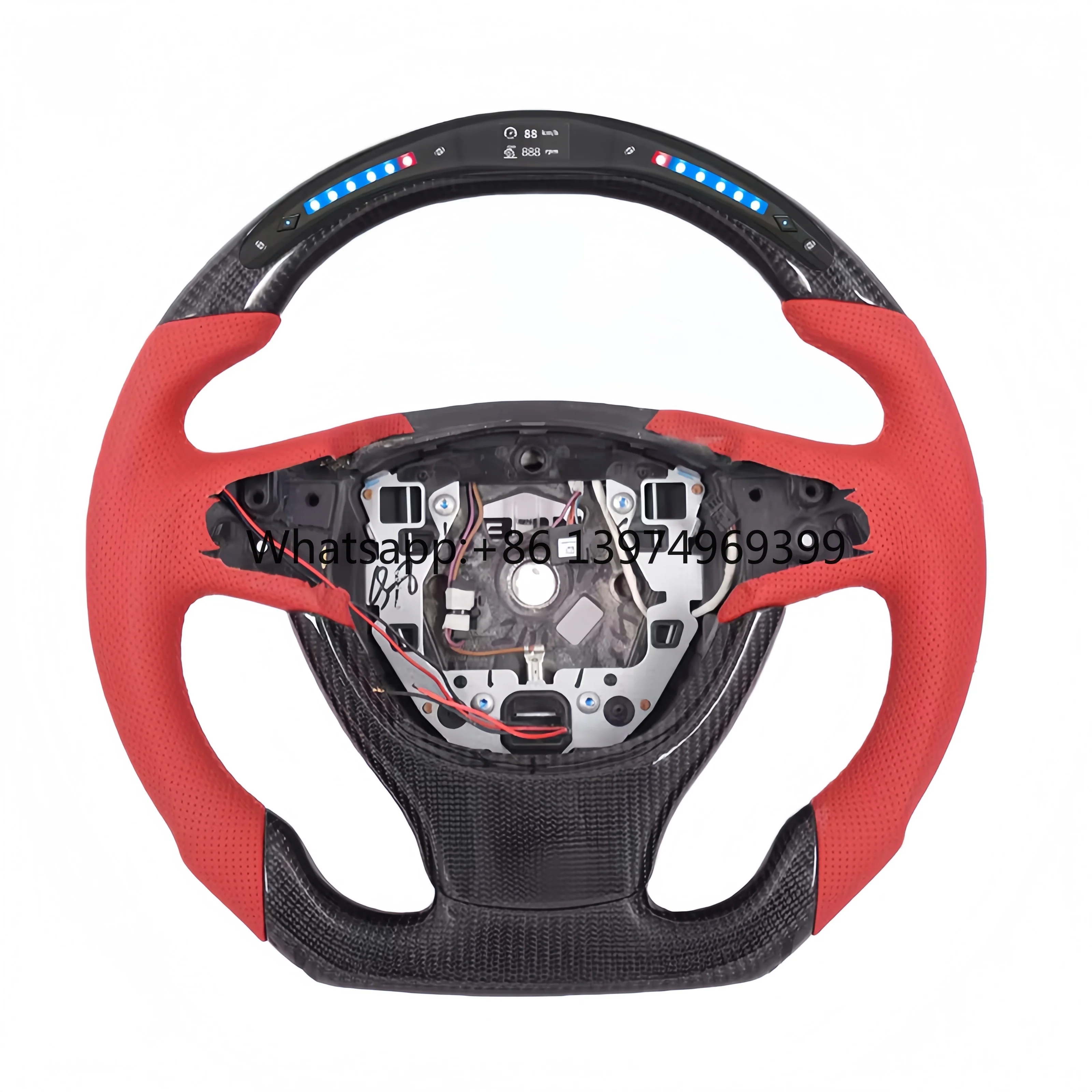Custom Red Perforated Leather Carbon Fiber Steering Wheel with Led  for BMW F32,F87,F80