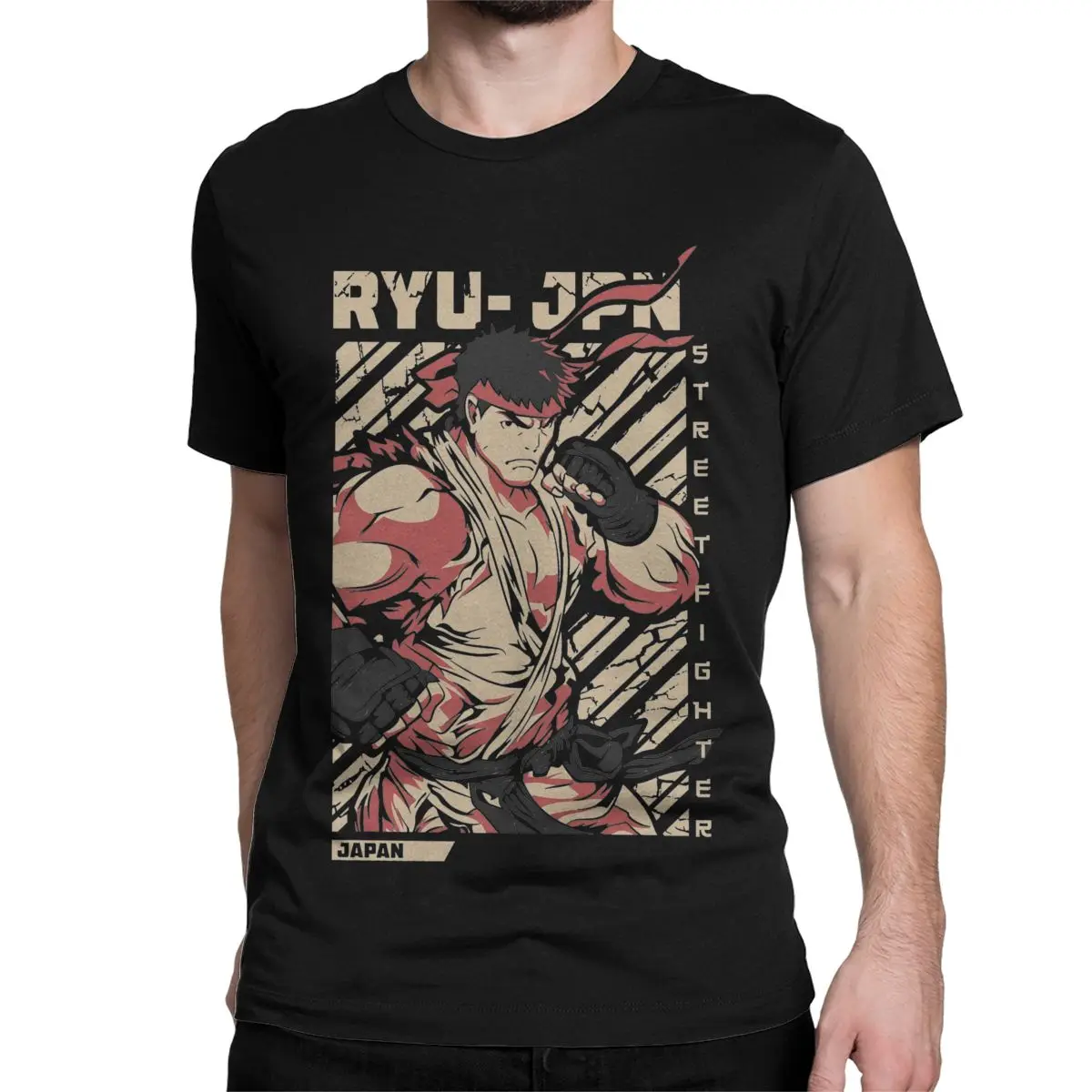 Ryu Streets Fighters T Shirts Men Pure Cotton Vintage T-Shirts Round Collar Game Tees Short Sleeve Clothing Plus Size