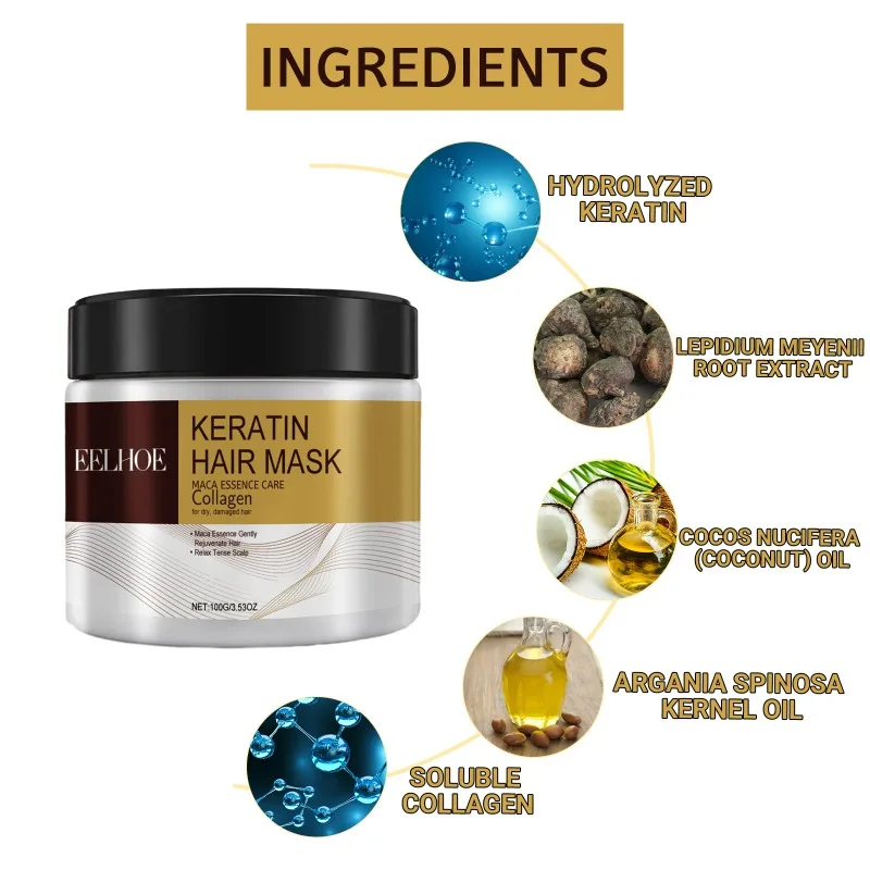 3.53OZ Keratin Collagen Repair Moisturizing Leave-in Hair Cream Prevents Dry Split Hair Loss Smooth for Men and Women