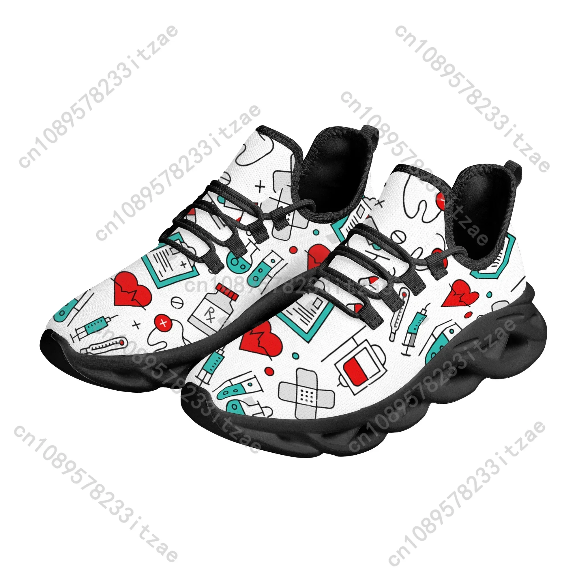 Cute Cartoon Women Flat Shoes Medical Pattern Nurse Shoes Cool Female Running Sneakers Light Mesh Women's Footwear